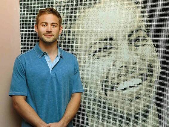 Cody Walker unveils a giant mosaic plaque dedicated to Paul Walker at United Cinemas in Craigieburn, New South Wales.