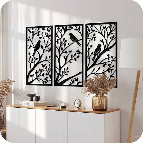 Ažurový 3D obraz TRIPTYK 100x51 cm Dekorace Obrazy na zeď DŘEVO PTÁCI Kód výrobce OBRAZY DO SALONU SYPIALNI KUCHNI AŻUROWE DUŻE