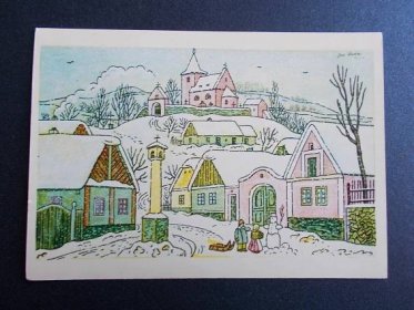 Umělecká pohlednice Josef Lada malíř Zima Vánoce sněhulák Odeon - Sběratelství