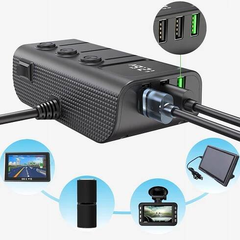 AUTOMOBILOVÝ ROZDĚLOVAČ ZAPALOVAČE NABÍJEČKA 5xUSB USB-C 120W - Allegro