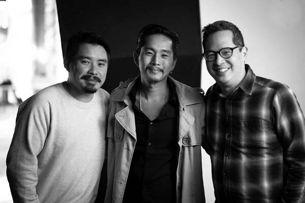 Filmmaker Bao Nguyen and writer Jeff Chang, with filmmaker Justin Chon in the middle