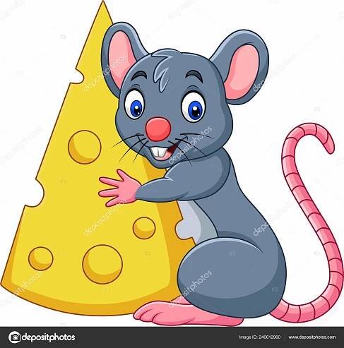 Vektorové Ilustrace Kreslená Myš Drží Velký Plátek Sýra