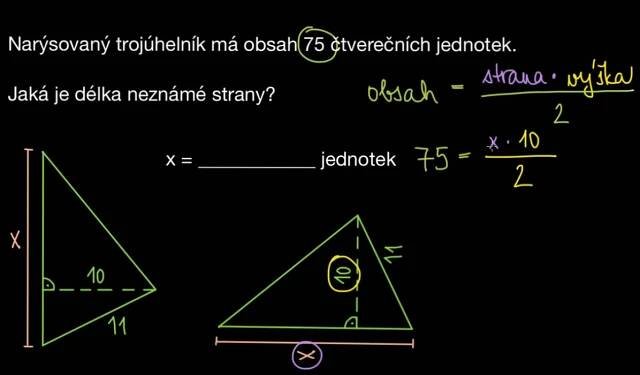 Výpočet strany v trojúhelníku pomocí obsahu