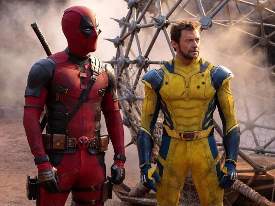 Ryan Reynolds as Deadpool/Wade Wilson and Hugh Jackman as Wolverine/Logan in DEADPOOL & WOLVERINE.