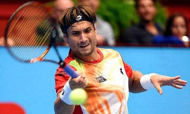 David Ferrer executing a forehand stroke in a match. Wallpaper