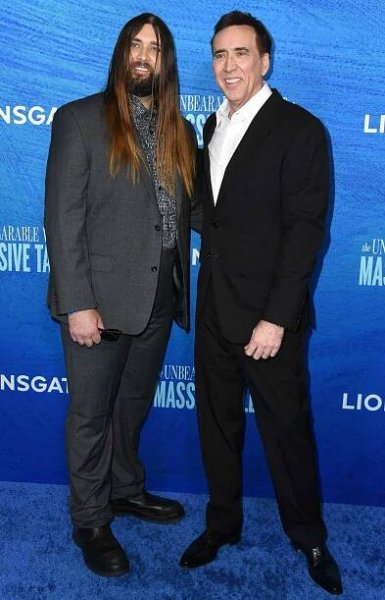 Weston Coppola Cage and Nicolas Cage attend the Los Angeles special screening of "The Unbearable Weight of Massive Talent" at DGA Theater Complex on April 18, 2022 in Los Angeles, California