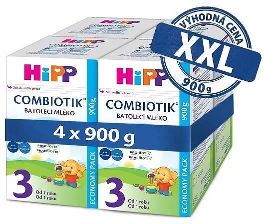 4 x HIPP Batolecí mléko 3 Junior Combiotik od uk. 1. roku, 900 g