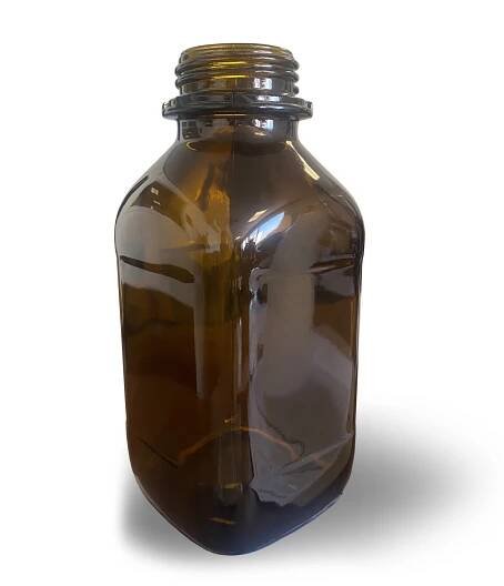 Square glass bottle 1000 ml, brown - Un-packaging