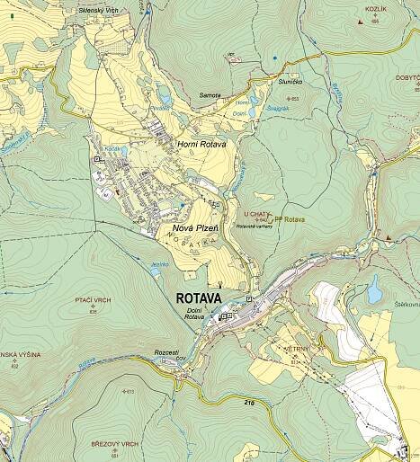 Rotava, základní topografická mapa 1:10 000 (ZTM10), 2024, Český úřad zeměměřický a katastrální, https://cuzk.gov.cz/.