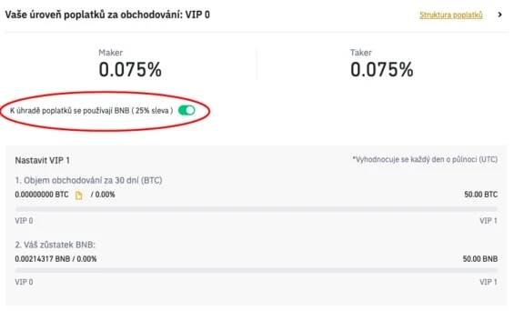 Snížení poplatků u binance