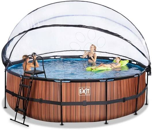 Kruhové bazény - Bazén s krytem pískovou filtrací a tepelným čerpadlem Wood pool Exit Toys - 1