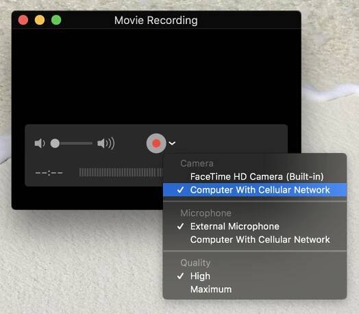 Select iOS device for screenshots in QuickTime Player