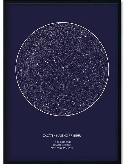 Jen tak z lásky Hvězdná mapa Vašeho životního okamžiku Rozměr plakátu: 50 × 70 cm (tištěný plakát), Barva pozadí: Bílá, Volba rámu: Bez rámu