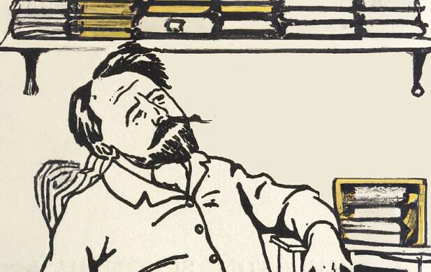 ink drawing of Arthur Schnitzler sitting at his desk