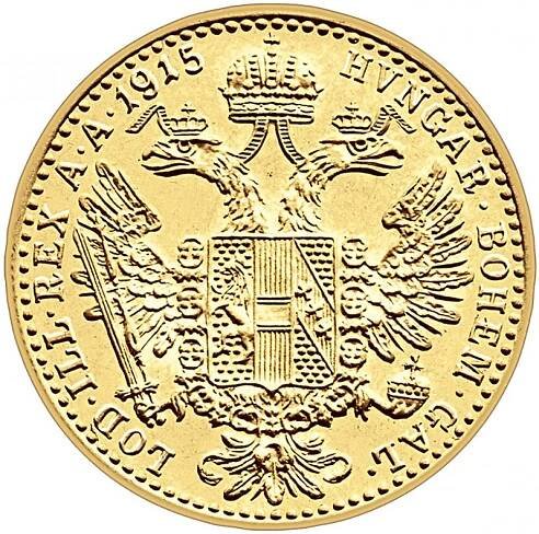 Münze Österreich Zlatá mince 1 Dukát Františka Josefa I. 1915 Novoražba 3,49 g