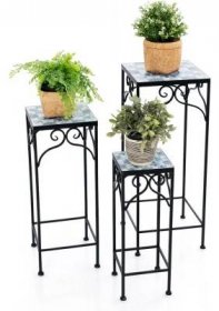GIANTEX Mozaikový stolek sada 3 kusů, čtvercový zahradní stolek, keramický kovový bistro stolek, mozaikový stolek 49/59/71 cm vysoký, malý květinový stolek, balkonový stolek na balkon terasu zahradu (