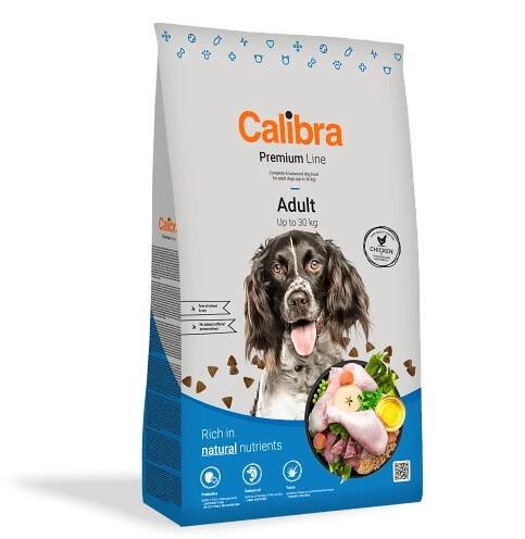 Calibra Premium Line Adult krmivo pro psy do 30 kg, bohaté na přírodní živiny, s kuřecím. Bez pšenice a umělých konzervantů.