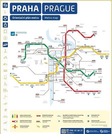 Mapa metra Praha (linek & stanic) 2025: Pražské Metro