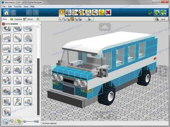 Výběr detailů podle barvy v programu lego Digital Designer