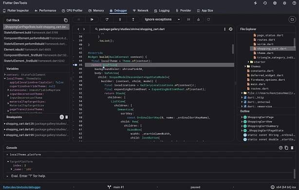 Screenshot of the debugger tab