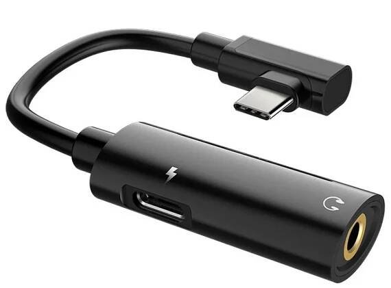 Redukce USB-C na 3,5 Jack pro připojení sluchátek + nabíjení kolmá HOCO LS19 černá