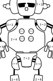 Omalovánka Šťastný Robot - Matematická Omalovánka - Sčítání pro děti