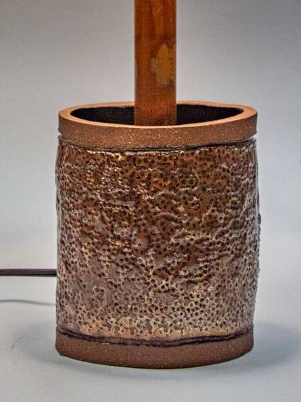 Table lamp with ceramic base and photo silk shade with image of grasses at Monahan Dunes TX. -- Click to enlarge.