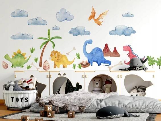 Nálepky na zeď – barevní DINOSAUŘI Velké samolepky pro děti Šířka výrobku 100 cm