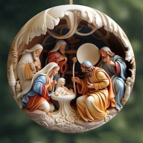Vánoční dekorace betlém 3D efekt tisk akryl opakovaně použitelný interiér venkovní vánoční strom kulatý přívěšek narození Ježíše Spasitele závěsný ornament