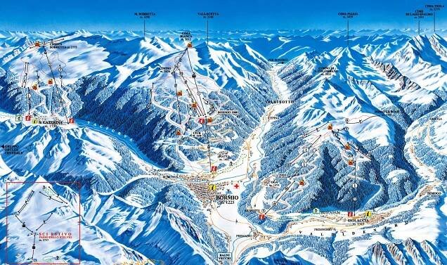 Lyžařská mapa sjezdovek areálu Bormio