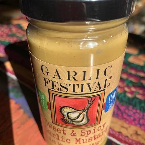 Garlic festival, sweet and spicy garlic mustard, 6.5 ounce.