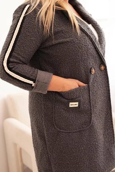 Oversize kabát z umělého beránka s velkými kapsami model 5274-1 grafitový