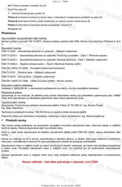 ČSN 74 6077 (746077) - Okna a vnější dveře - Požadavky na zabudování - duben 2014 - Technické normy - Ing. Jiří Hrazdil