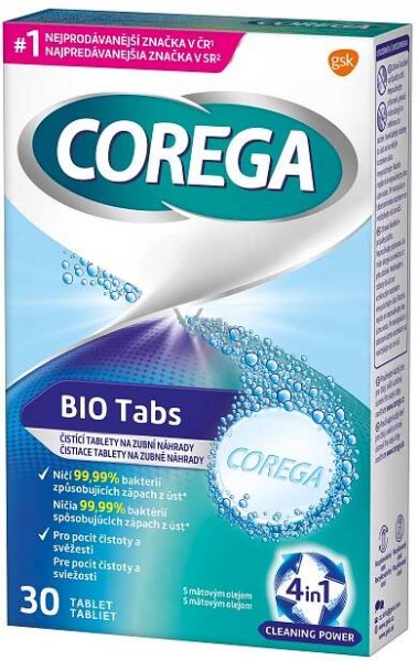 Corega Bio Tabs čistící tablety na zubní náhrady 30 ks