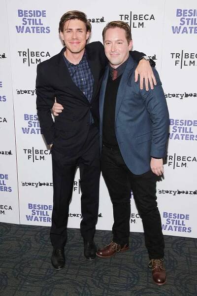 NEW YORK, NY - NOVEMBER 09: Filmmaker Chris Lowell (L) and actor Beck Bennett attend the "Beside Still Waters" New York Premiere at the Sunshine Landmark Theatre on November 9, 2014 in New York City. 