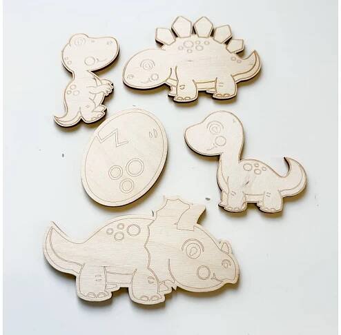 Sada dřevěných výřezů k dotvoření- 5 dinosaurů - Tvorboshop