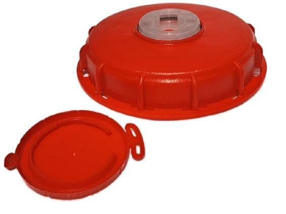 IBC horní šroubovací uzávěr - víko, průměr 155 mm (6") + přetlakový ventil - červené - 3