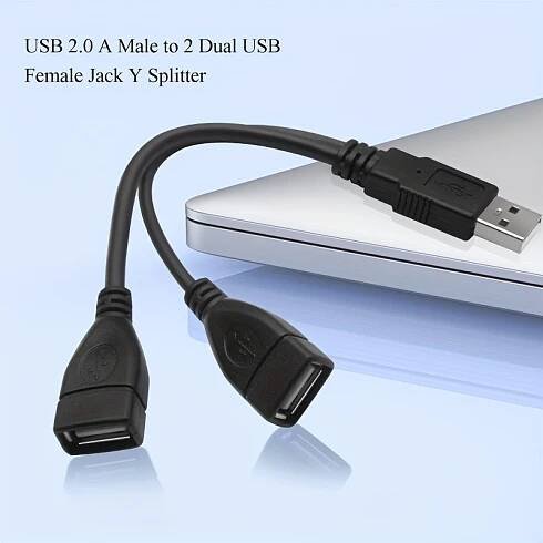 USB 2.0 cable, USB male to female Cable, USB Charger Cable, USB A 2.0 Male to Dual USB Female Jack Y Splitter Charging Cable for Laptop//Data Transmis