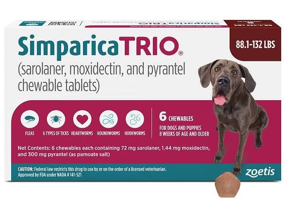 Simparica Trio 88.1-132 lbs. Dogs, 6 Month Supply