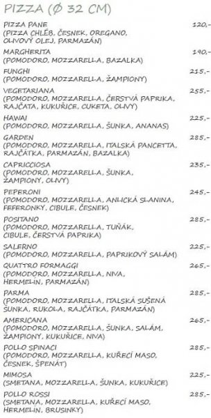 Menu Garden Bistro CZ - v karavan kempu Chvalšiny u Českého Krumlova.