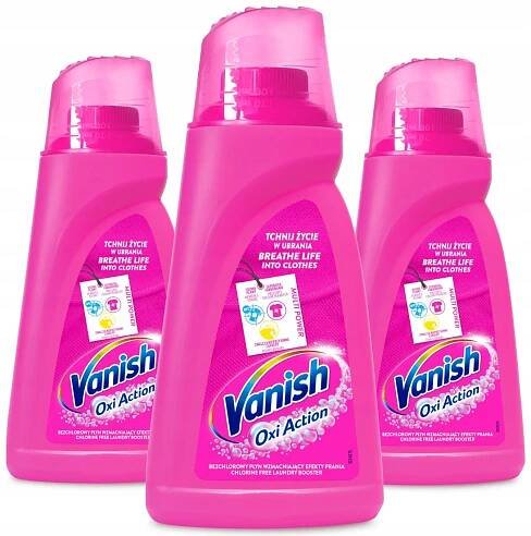 Sada Vanish Oxi Action Pink tekutý odstraňovač skvrn na barvu a bílou 3 x 1 l