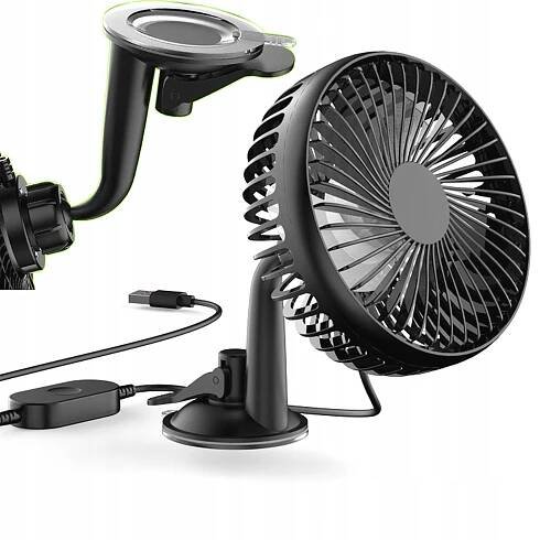 AUTOMOBILOVÝ VENTILÁTOR 3 RYCHLOSTI USB 5V, UPEVNĚNÍ POMOCÍ PRÉMIOVÉ ABS PŘÍSAVKY