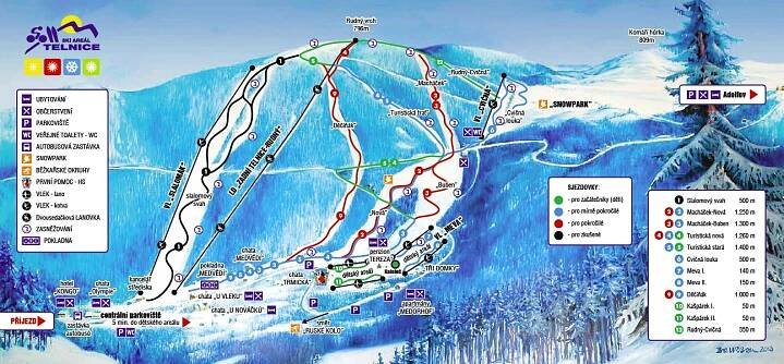 Telnice - mapa sjezdovek