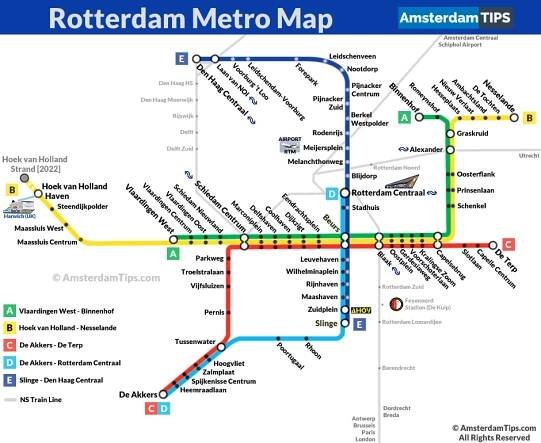 Mapa metra v Rotterdamu pro rok 2023