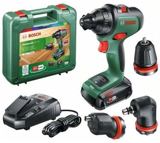 BOSCH AdvancedDrill 18 akumulátorový vrtací šroubovák s nástavci LiIon 1x2,5Ah 06039B5007