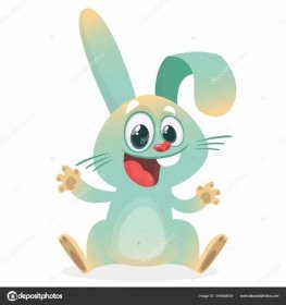 Roztomilý malý kreslený zajíček zvedá ruce. Vektorový obrázek