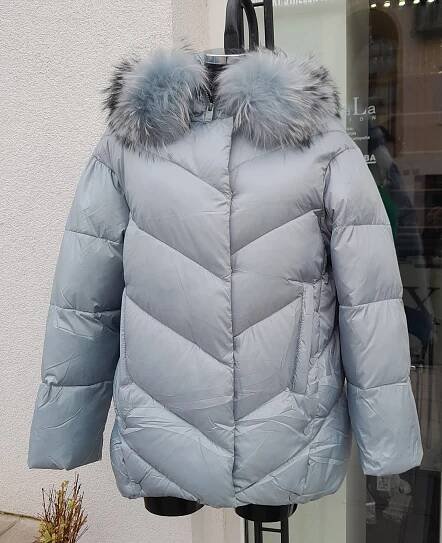 Dámská zimní bunda s pravou kožešinou mintová