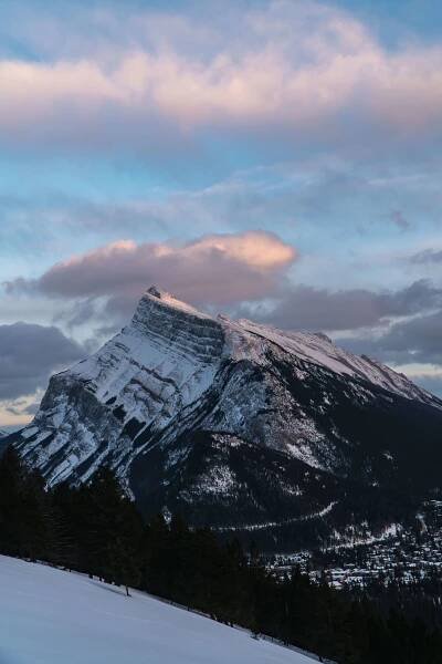 Sunset on Mount Rundle and Banff town