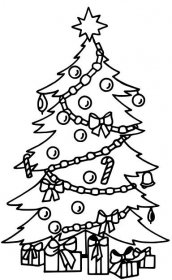 Omalovánky Vánoční stromek s dárky k vytisknutí a online