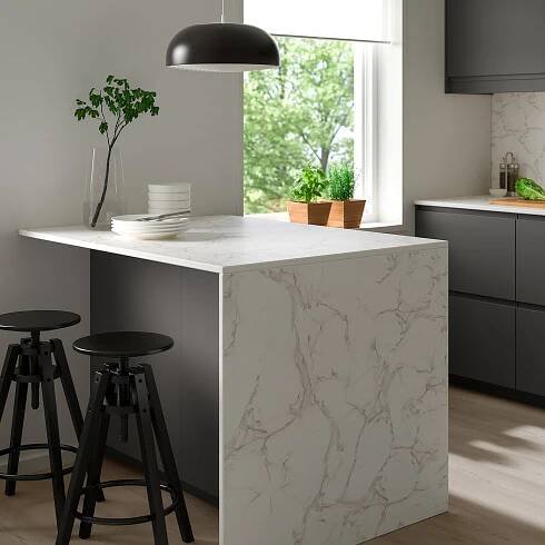 MÖCKLARP Custom made worktop - matt white/marble effect high pressure porcelain 1 m2x2.0 cm